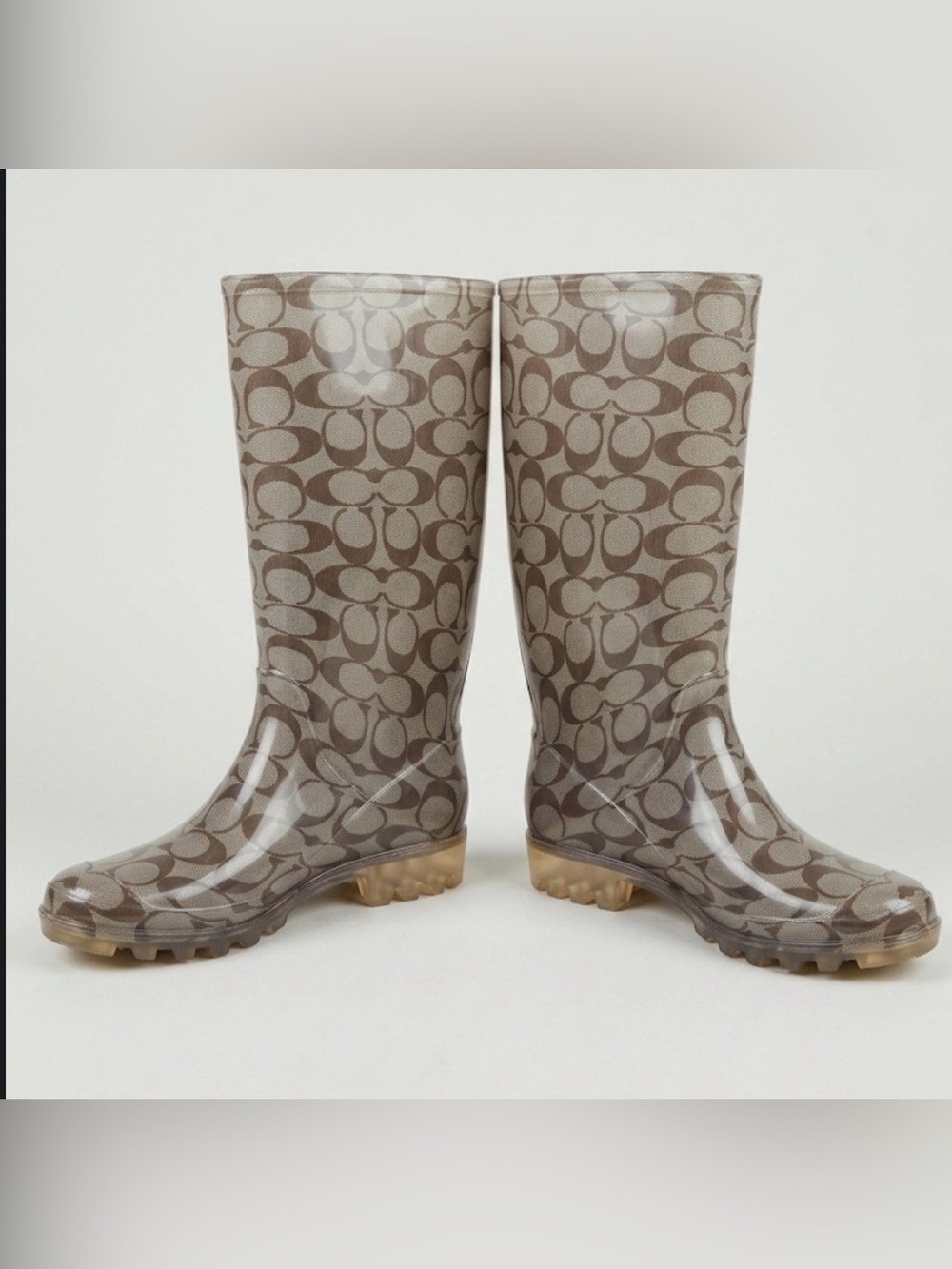Coach Signature Monogram Rain Boots - Women's Size 7 - Excellent Condition